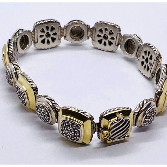 David Yurman Sterling Silver and 18k Yellow Gold Albion Station Diamond Bracelet - Picture 5 of 14